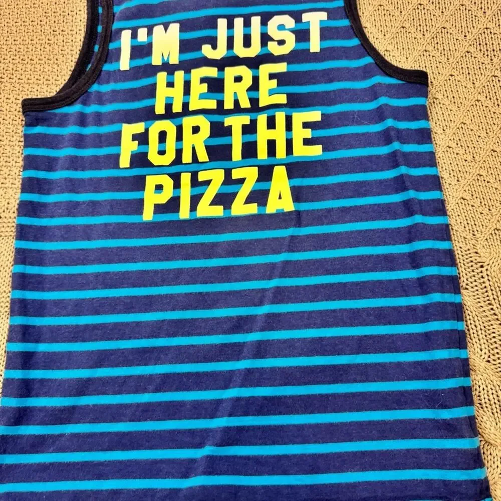 OshKosh B'gosh Blue and Yellow Striped Kids Just Here For The Pizza Tank Top ~ 8